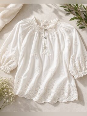 Tart romantic embroidered eyelet blouse boho cottagecore top S